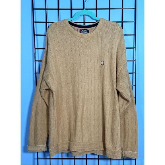 Vintage Chaps Ralph Lauren Sweater Mens L Beige Knit Eclectic Grandpa Fisherman - Picture 1 of 8